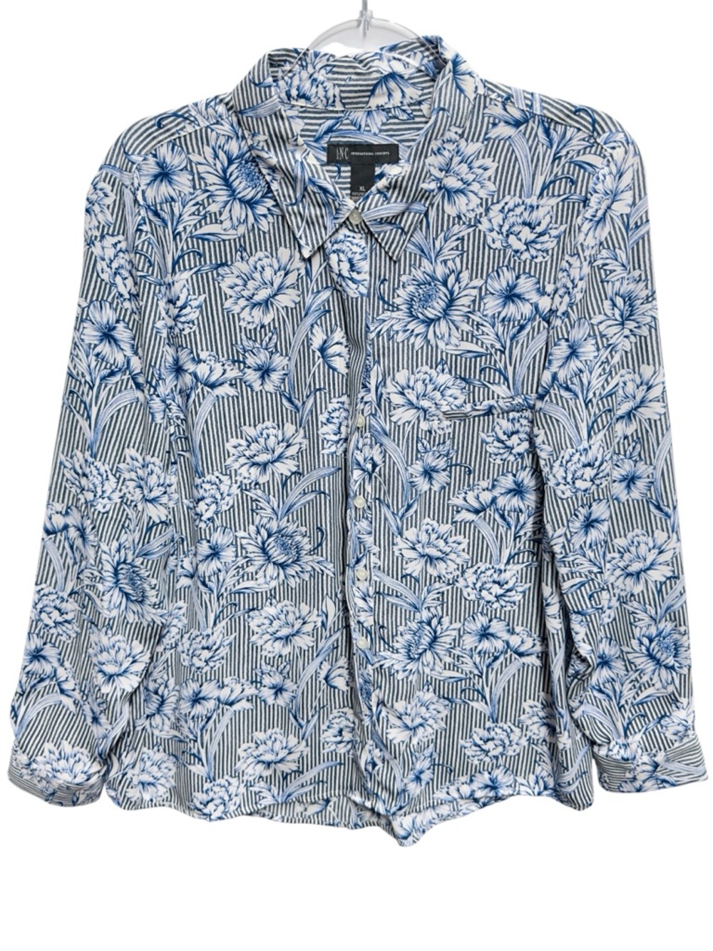 Tuxedo Chiffon Silky Knit Floral Pintstripe Portofino Knit Hawaiian Shirt Blouse